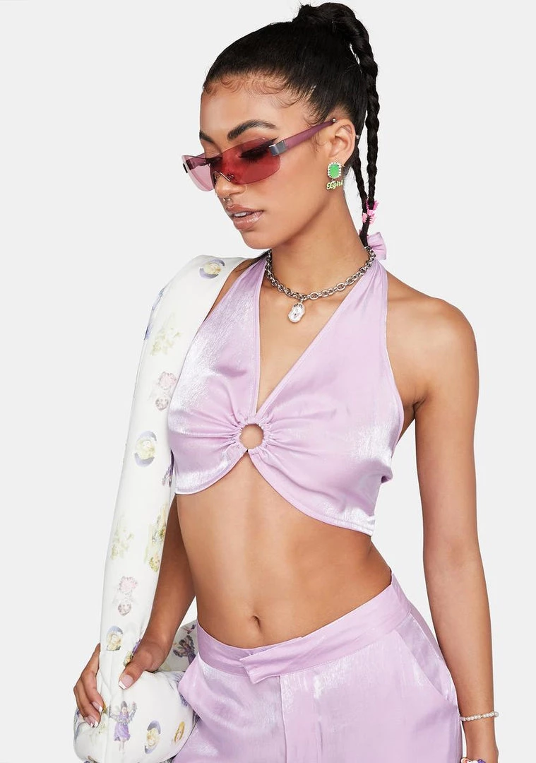 Daisy Street Crop Halter Top Shine O-Ring Halter Top