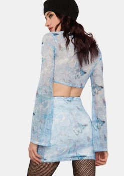 Daisy Street Mesh Butterfly Mini Skirt
