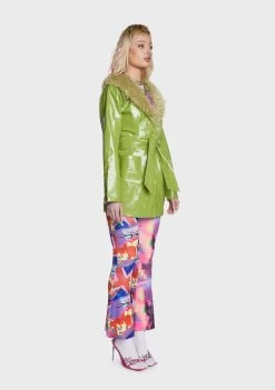 Daisy Street Green Faux Leather Fur Trim Coat Faux Fur Coats