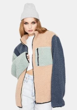Daisy Street Outerwear Sherpa Color Block Jacket