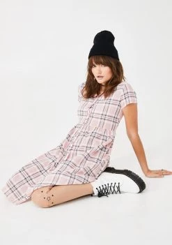 Daisy Street Check Print Smocked Midi Dress