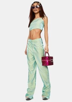 Daisy Street Iridescent Green Relaxed Straight Trousers Bottoms