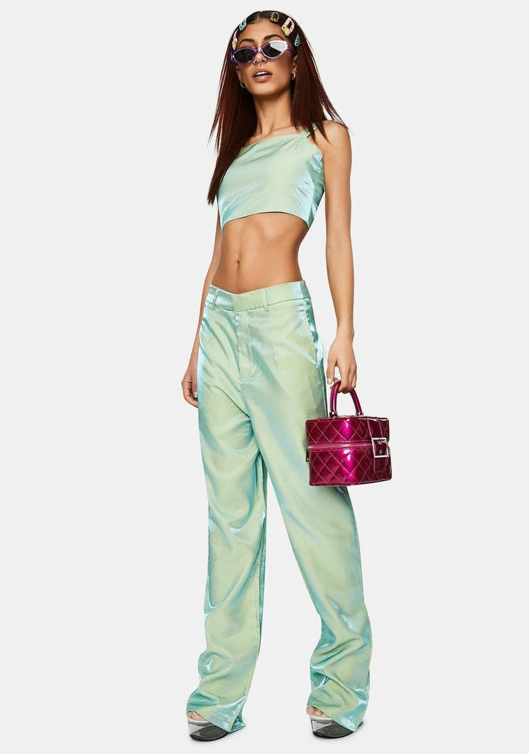Daisy Street Iridescent Green Relaxed Straight Trousers Bottoms
