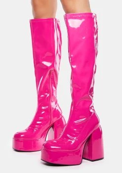 Daisy Street Pink Patent Platform Boots