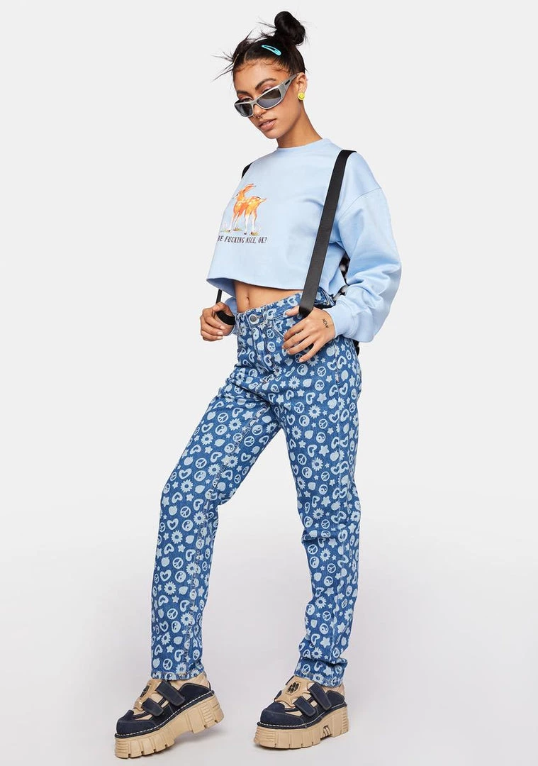 Daisy Street Printed Dad Jeans