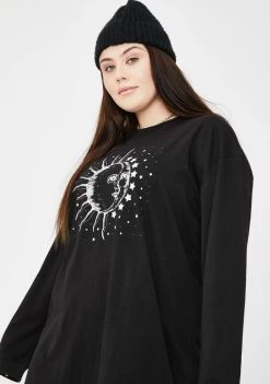 Daisy Street Plus Graphic Print Long Sleeve Dress