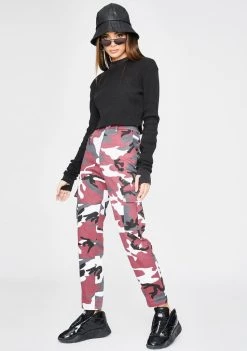 Daisy Street Pink Camo Print Utility Cargo Trousers Bottoms