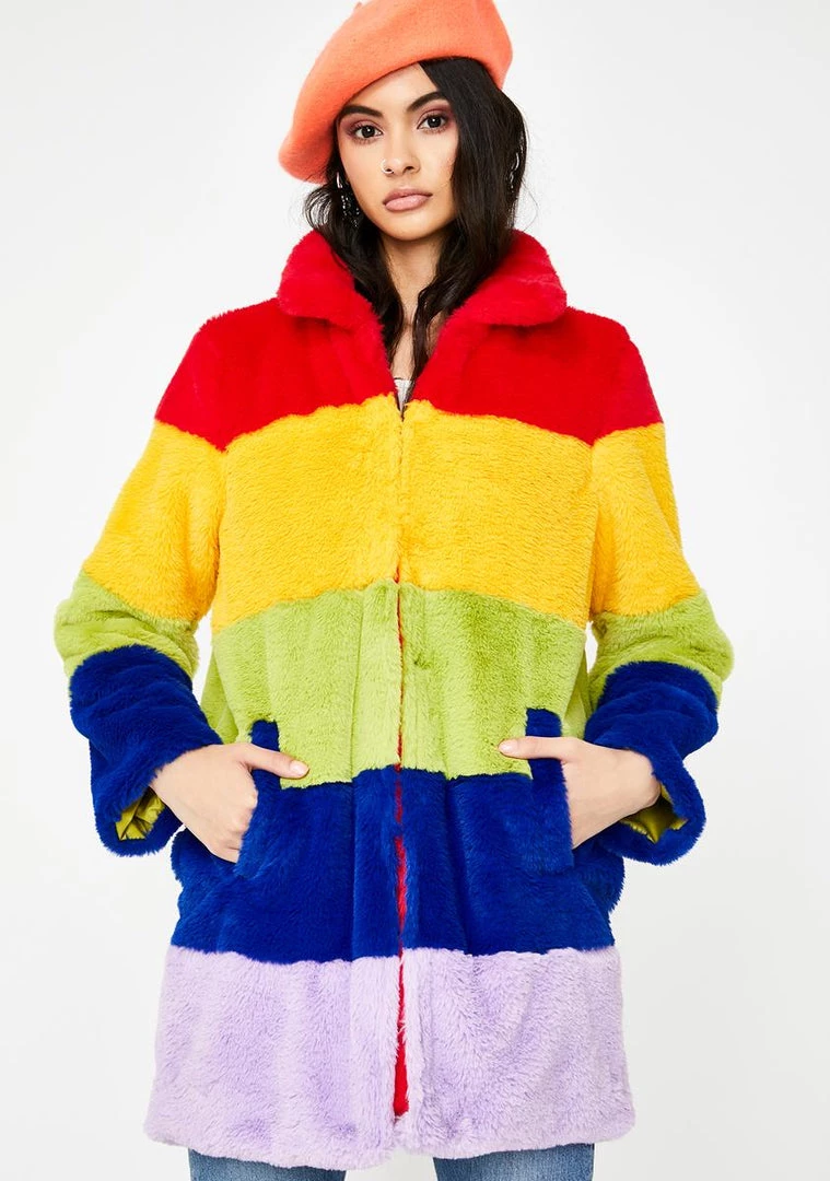 Daisy Street Rainbow Faux Fur Coat