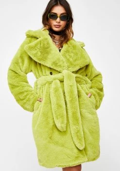 Daisy Street Outerwear Green Faux Fur Wrap Coat