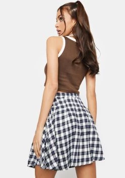Daisy Street Blue Check Emily Mini Skirt Bottoms