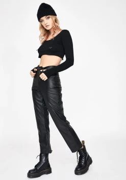 Daisy Street Bottoms PU Straight Fit Trousers