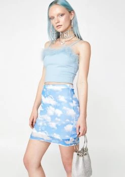 Daisy Street Cloud Print Mesh Mini Skirt