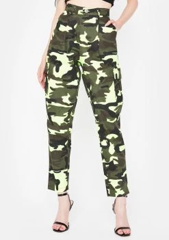 Daisy Street Neon Green Camo Cargo Pants Bottoms