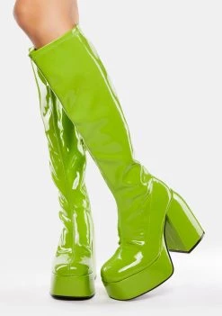 Daisy Street Platforms Green Patent Platform Boots