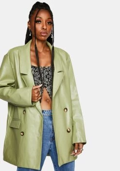 Daisy Street Vegan Leather Boyfriend Blazer Outerwear