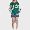 Daisy Street Embroidered Patch Green Varsity Jacket