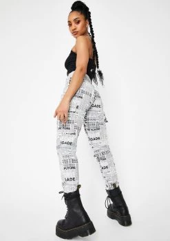 Daisy Street News Paper High Waisted Pants Bottoms