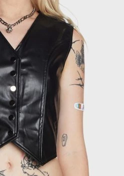Daisy Street Vegan Leather Waistcoat Top Tank Crop Top