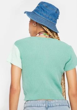 Daisy Street 90s Short Sleeve Two Tone Cardigan Knit Cardigans