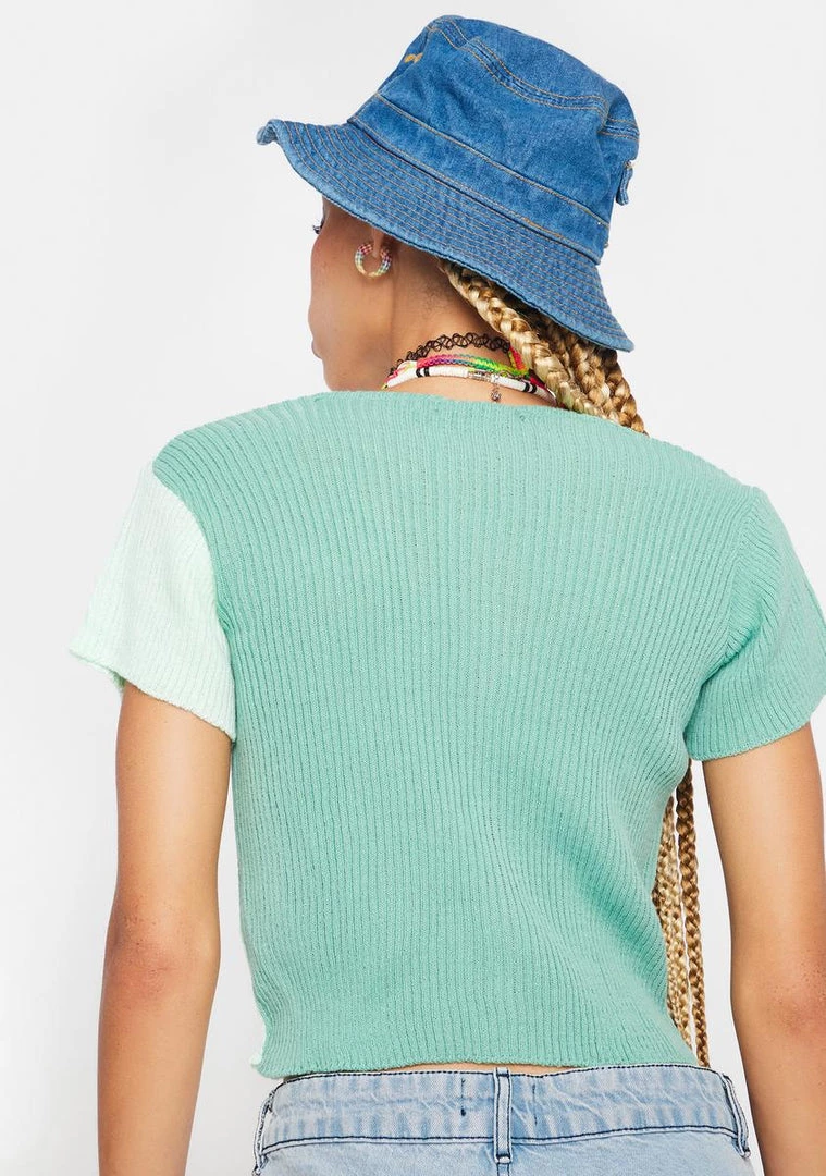 Daisy Street 90s Short Sleeve Two Tone Cardigan Knit Cardigans