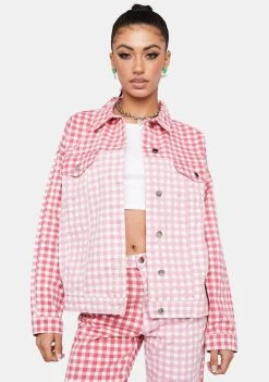 Daisy Street Two-Tone Gingham Denim Jacket