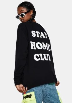 Daisy Street Black Stay At Home Crewneck Sweatshirt Tops