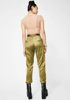 Daisy Street Green Satin Utility Trousers