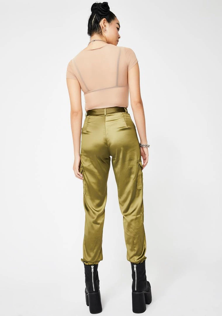 Daisy Street Green Satin Utility Trousers