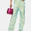 Daisy Street Iridescent Green Relaxed Straight Trousers Bottoms