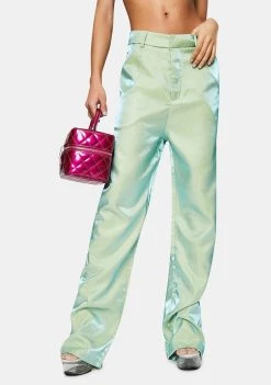 Daisy Street Iridescent Green Relaxed Straight Trousers Bottoms