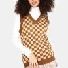 Daisy Street Knitted Oversized Checkered Sweater Vest