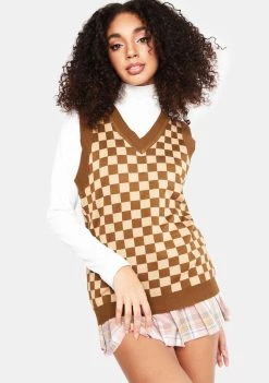 Daisy Street Knitted Oversized Checkered Sweater Vest