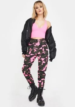 Daisy Street Neon Pink Camo Cargo Pants
