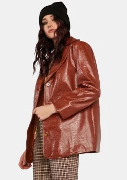 Daisy Street Brown Croc Vegan Leather Blazer