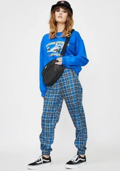 Daisy Street Checkered High Waist Slim Joggers Bottoms