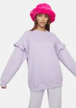 Daisy Street Tops Jen Ruffle Crewneck Sweatshirt
