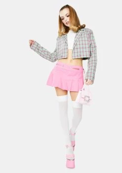 Daisy Street Multi Cropped Check Blazer