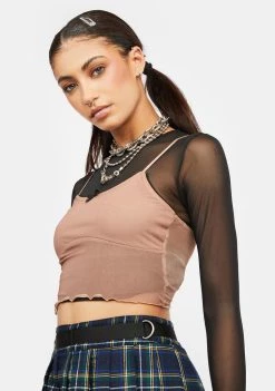 Daisy Street Brown Mesh Crop Tank