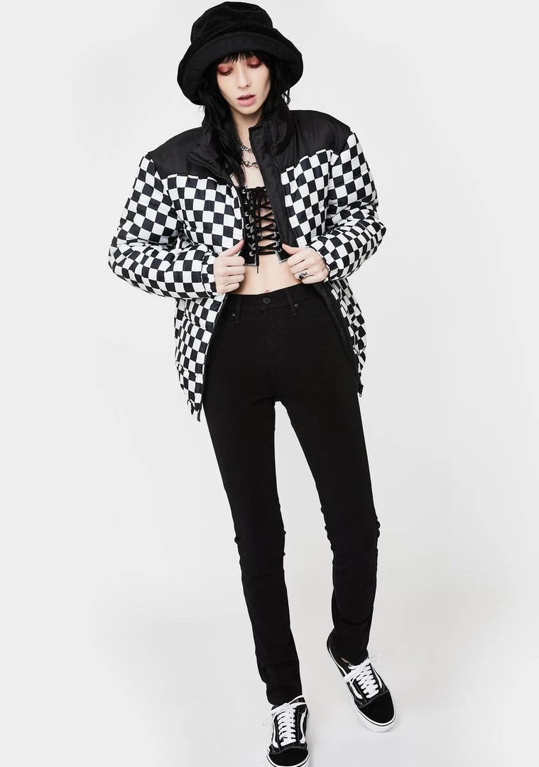 Daisy Street Outerwear Checkerboard Puffer Jacket