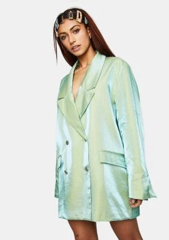 Daisy Street Outerwear Iridescent Green Relaxed Tailored Blazer