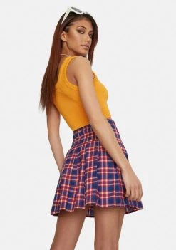 Daisy Street Navy Emily Plaid Skirt