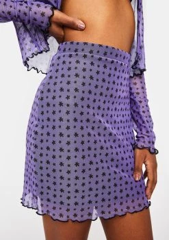 Daisy Street Purple Floral Mesh Mini Skirt