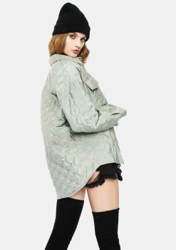 Daisy Street Outerwear Green Grey Quilted Shirt Jacket