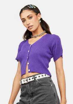 Daisy Street Purple 90s Short Sleeve Cardigan