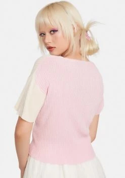 Daisy Street Pink 90's Split Color Cardigan Tops