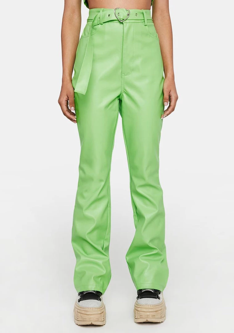 Daisy Street Neon Green Vegan Leather Trousers Bottoms