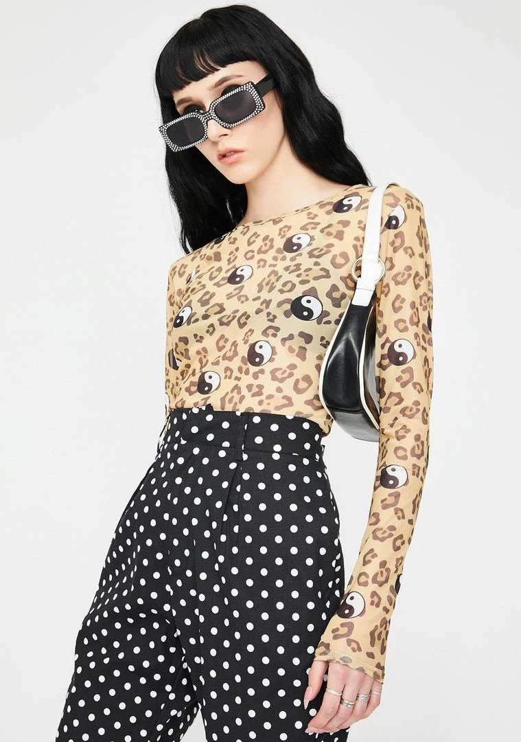 Daisy Street Leopard Yin Yang Mesh Top