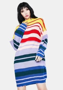 Daisy Street Rainbow Knitted Midi Dress Dresses