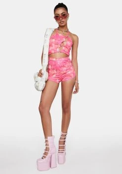 Daisy Street Crop Halter Top Pink Tie Dye Strappy Crop Top