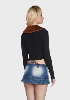 Daisy Street Fur Collar Tie Front Cardigan